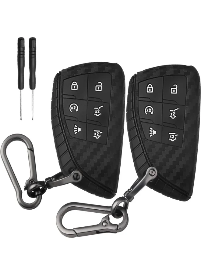 NOSKIN Silicone Key Fob Cover with Keychain (Carbon Fiber Texture, 2 Pack) Protective Case for SUV and Truck Remotes 2463q