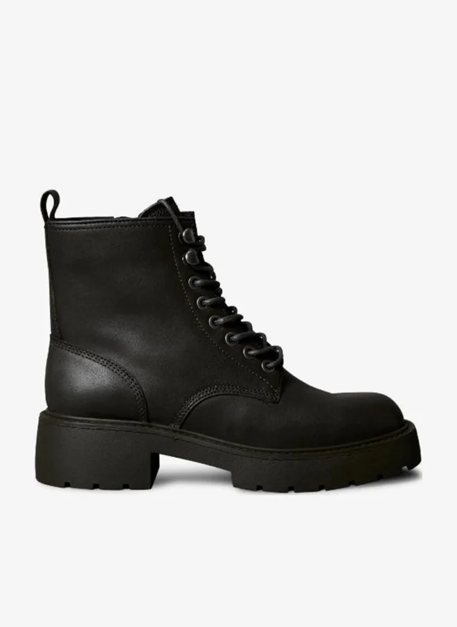 Premium Chunky Lace Up Zip Boots for Women Comfortable Platform Ankle Footwear (Black, 38 EU) wbtds