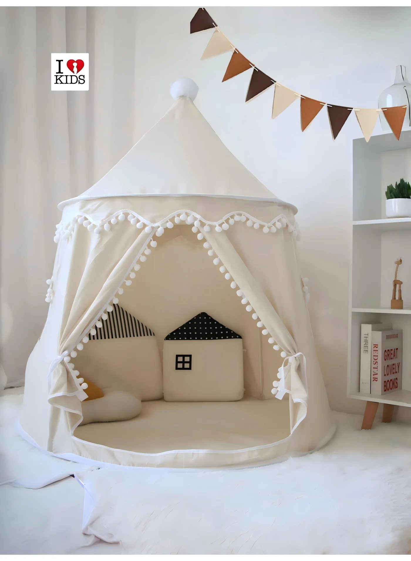 I LOVE KIDS Cotton Play Tent Castle Playhouse for Kids (White, 110cm x 110cm x 130cm) 5i80b