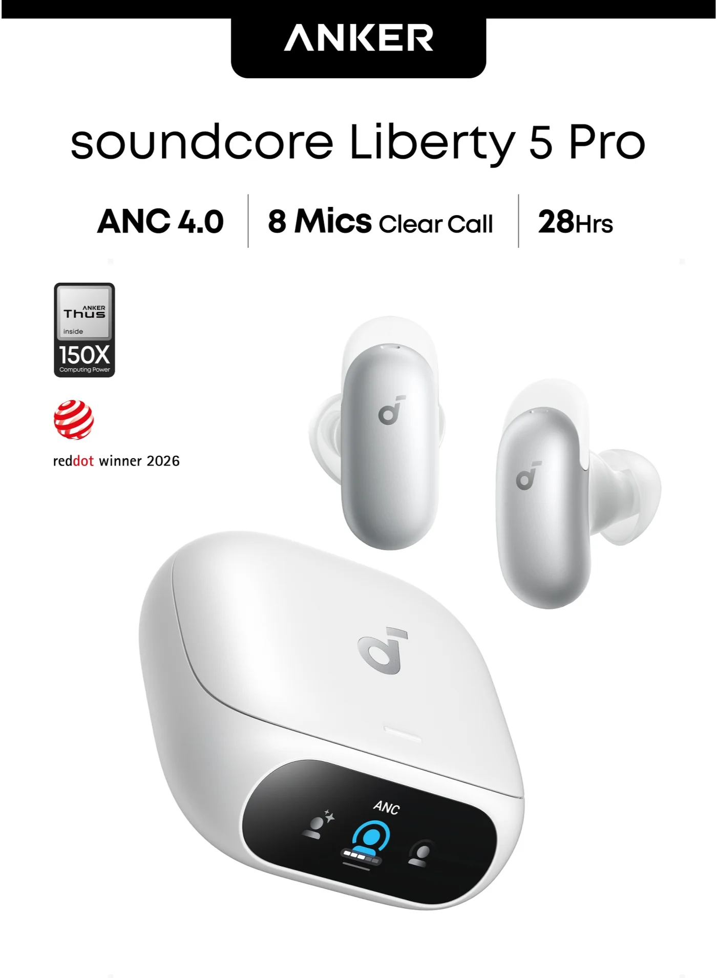 Premium Wireless Noise Cancelling Earbuds with AI-Enhanced Audio and Long Battery Life (Pearl White) ly7oc