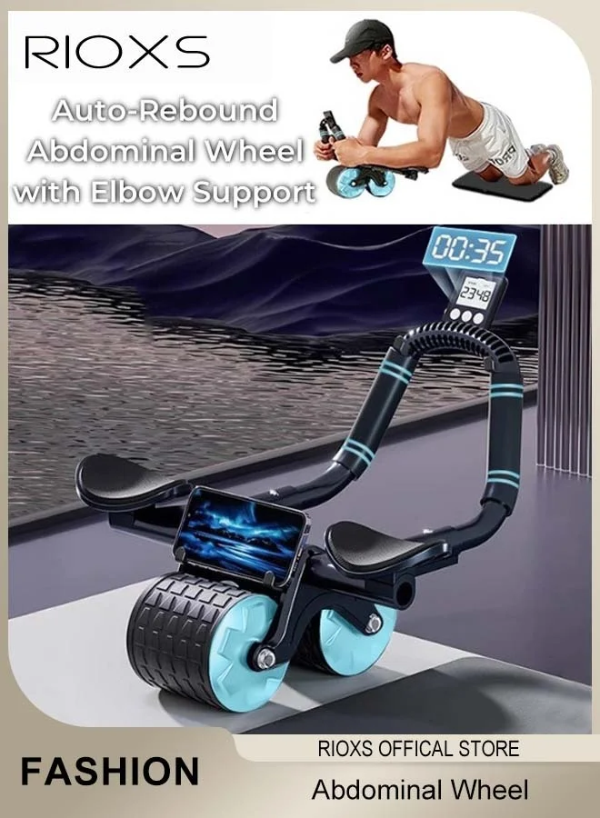 RIOXS Automatic Rebound Ab Wheel Roller with Smart Counter and Phone Holder, Core Strengthening Fitness Equipment for Home Gym (Unisex, Foldable) 45zgg