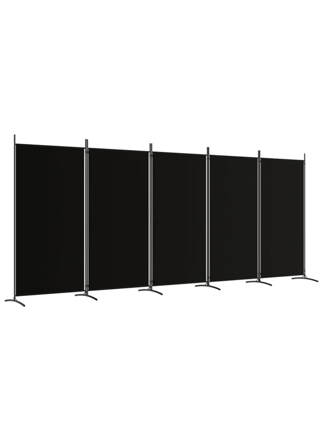 Premium 5-Panel Room Divider Privacy Screen (Black, 433x180 cm) Foldable Fabric Partition for Home and Office aju5q
