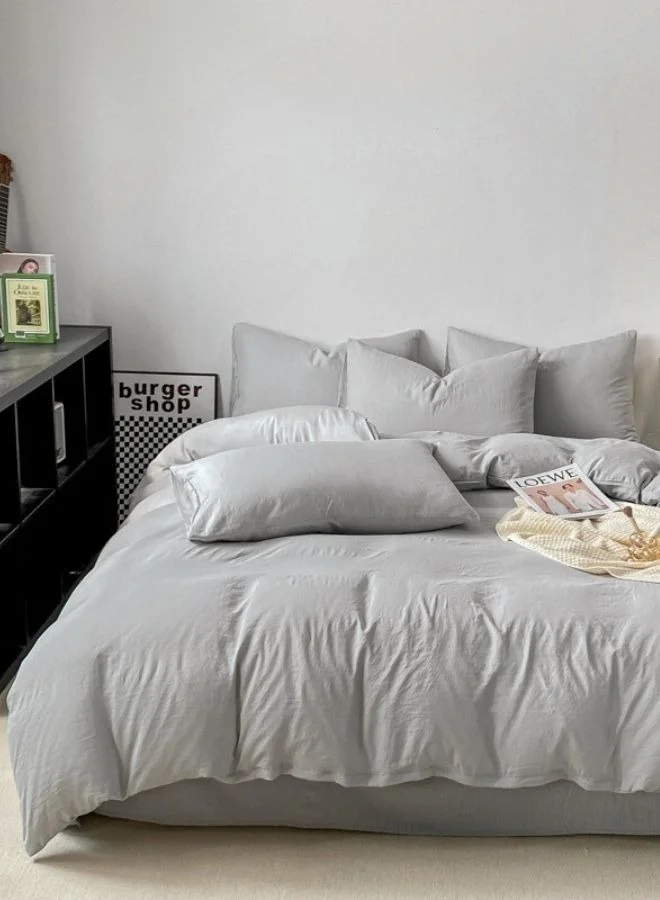 LUNA Home 6-Piece Bedding Set Premium Cotton Blend Breathable Solid Bed Linen (King Size, Light Grey) mxona