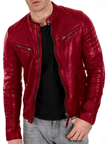 Premium Genuine Lambskin Leather Biker Jacket for Men Vintage Style Motorcycle Outerwear (Black, L) rjo9m