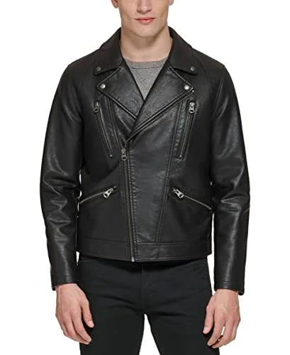 Premium Faux Leather Motorcycle Jacket for Men (Black, Medium) btr98