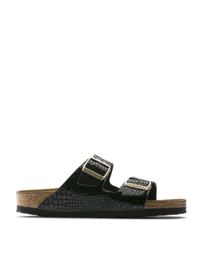 Premium Two-Strap Sandals with Snake-Embossed Finish (Black, Adult) 1h4v6