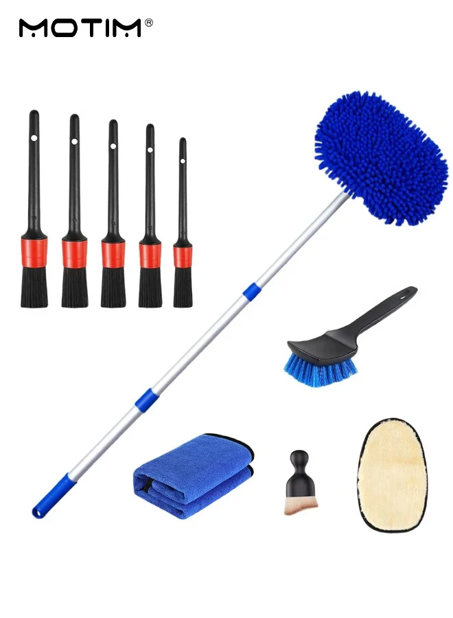 Motim 10-in-1 Car Cleaning Detailing Kit with 100 cm Long Handle Microfiber Mop and Accessories for Automotive and Home Maintenance djzmq