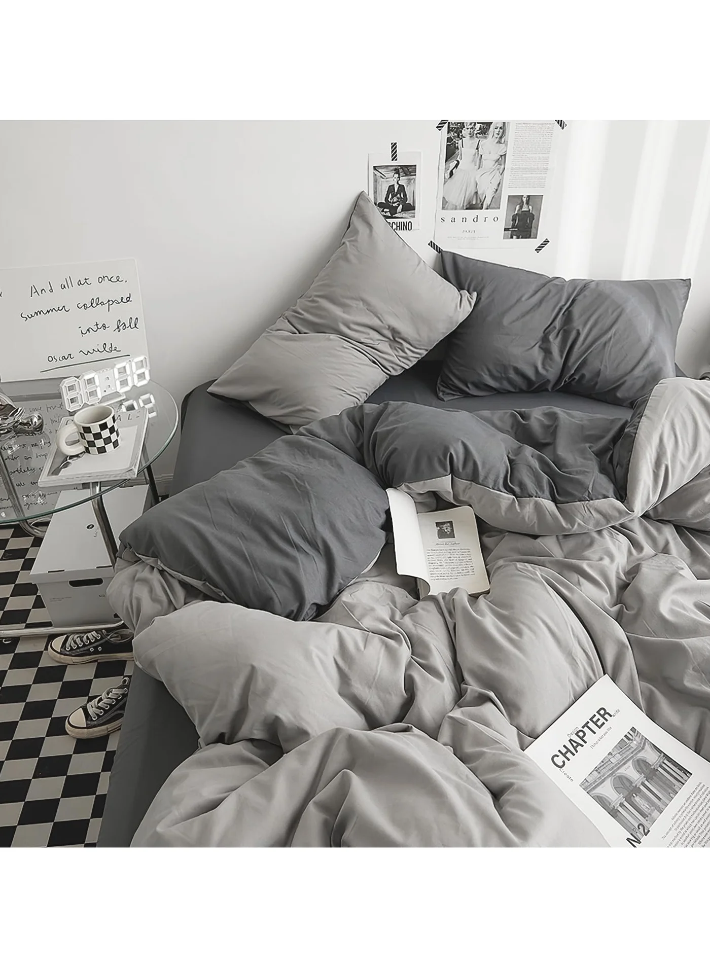 INFOSUN 4-Piece Queen Size Duvet Cover Set, Premium Soft Cotton Bedding with Bedsheet and Pillowcases (Haze Grey, 200 x 230 cm) sdiv5
