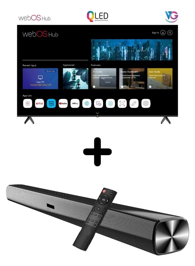 VG 85-inch 4K UHD QLED Smart TV Bundle with Bluetooth Soundbar (WebOS Hub, Dolby Audio, Magic Remote) wekii