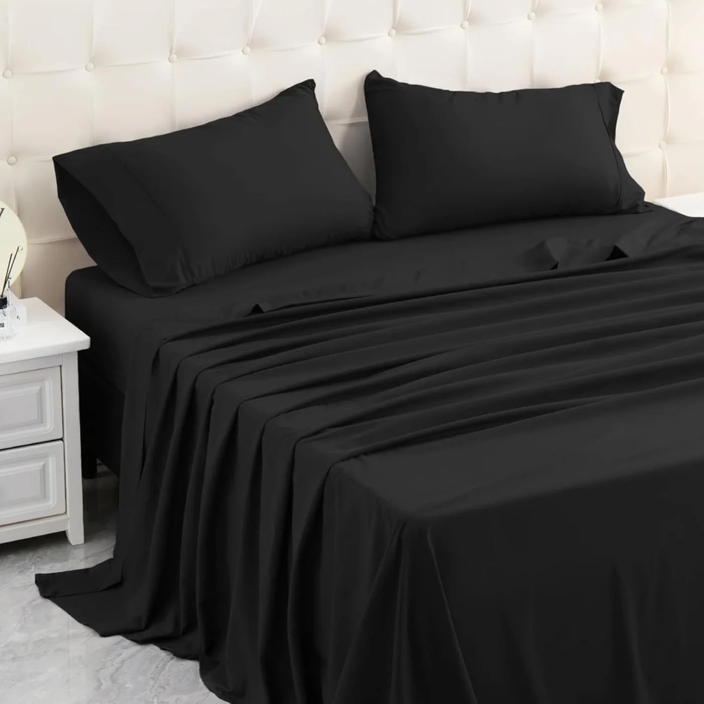 FOAM CRAFT Luxury Bed Sheet Set (4-Piece, Solid Cotton, Twin Size, Black) xs20w