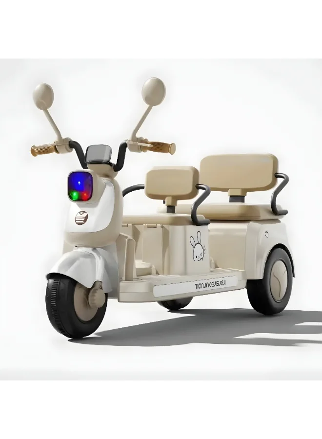 Corgi Kids Electric Motorcycle Ride-On Toy 2-Seater 3-Wheel Design with Music and Lights (Beige, 1 Piece) hts99