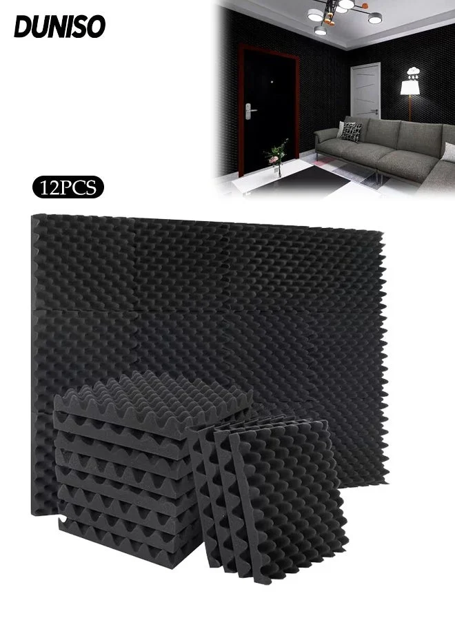 DUNISO Acoustic Foam Panels Self-Adhesive Soundproofing Wall Tiles for Home Studio (12 Pieces, 25x25x2cm) r53oq