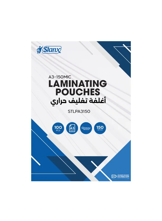 STANX Premium Laminating Pouches A3 Heavy-Duty Protective Film (303 x 426 mm, 150 Micron, Pack of 100) qvhln