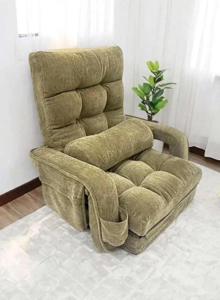 Albawadi Folding Lazy Sofa Chair Adjustable Floor Seating with Pillow (Grey, 110 cm) i7ycr