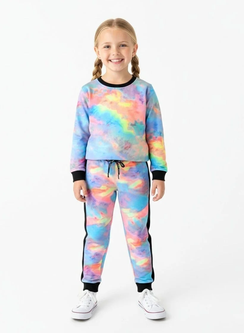 Babyqlo Neon Glow Tie-Dye 2-Piece Outfit Set for Girls (Multicolor, 4-5 Years) du74u
