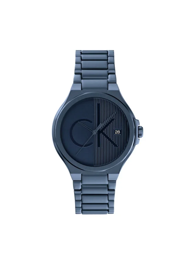 Premium Round Analog Men's Watch with Stainless Steel Band (Blue, 42mm) 9qzhm