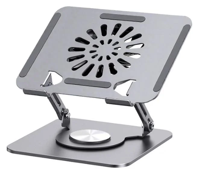 Faylor Laptop Stand with Cooling Fan 360 Degree Rotating Adjustable Metal Notebook Holder (Silver, 1 Piece) h4s64