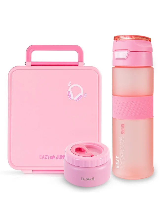 Eazy Kids Jumbo Bento Lunch Box with Tritan Water Bottle (Pink, 850 mL) 20dj7