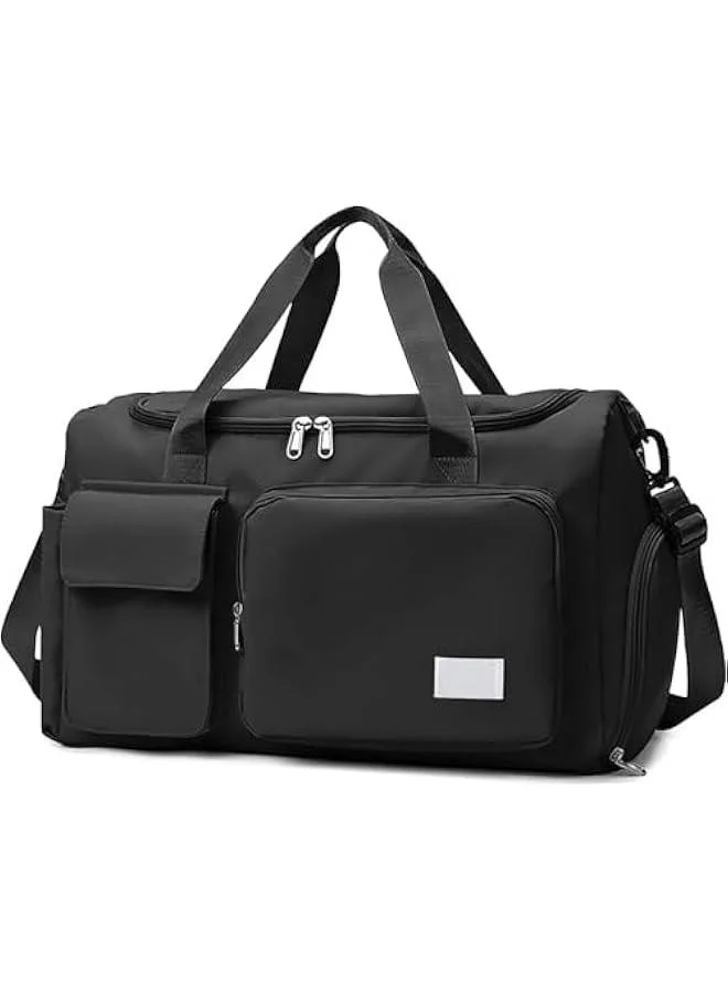 HOOKOR Waterproof Gym Duffle Bag for Women, Premium Travel Weekender Tote with Shoe Compartment & Wet Pocket (Black, 45 cm) 236v4