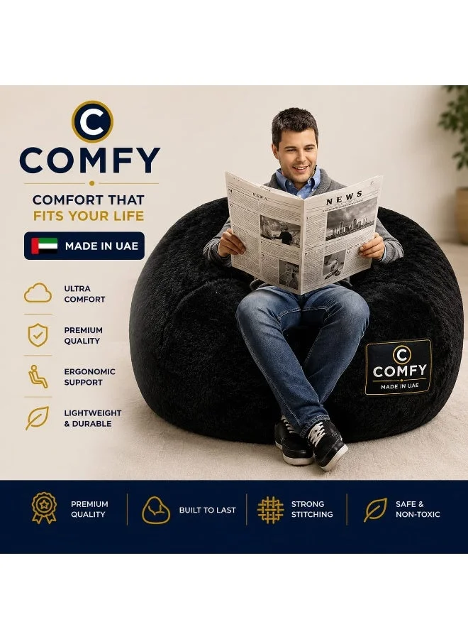 Premium Velvet Bean Bag Chair Classic Plush Seating for Adults (Black, 90 cm x 90 cm) w713y