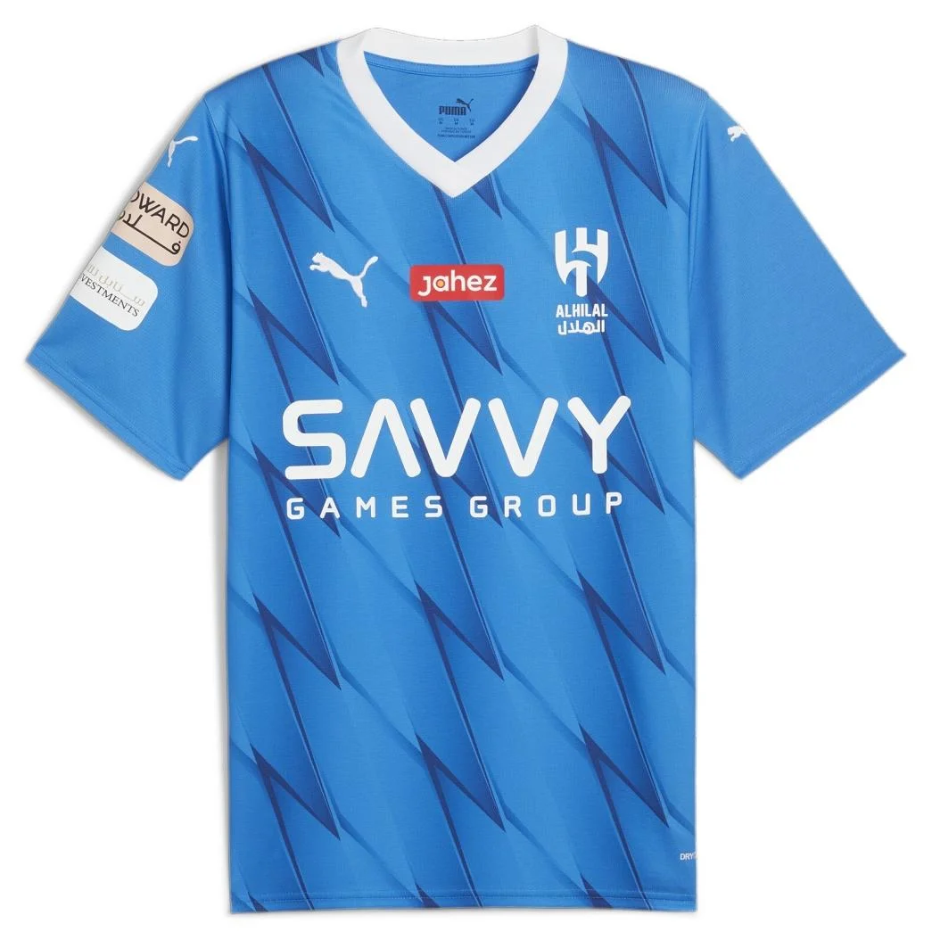 Sport Football Home Replica Jersey Premium Polyester V-Neck Short Sleeve For Men (Blue, Adult) pux15