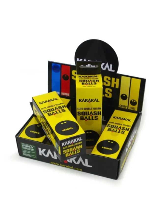 Karakal Double Yellow Dot Squash Balls Professional Competition Grade Rubber (1 Pack) pa18w