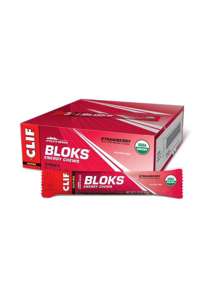 Clif Bar Energy Chews Strawberry Flavor Premium Sports Nutrition Fuel (18 Pack, 60g per Packet) 9l0ct