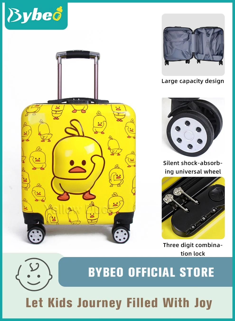 Bybeo Kids 3D Cartoon Rolling Luggage Hardside Travel Trolley Bag with Password Lock and Telescopic Handle (18 Inches) 2endm