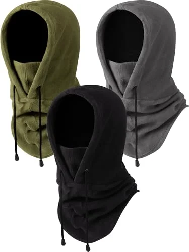 Syhood Winter Fleece Balaclava Ski Mask Heavyweight Tactical Face Cover for Cold Weather (3 Pieces, Black/Light Gray/Army Green) aql45