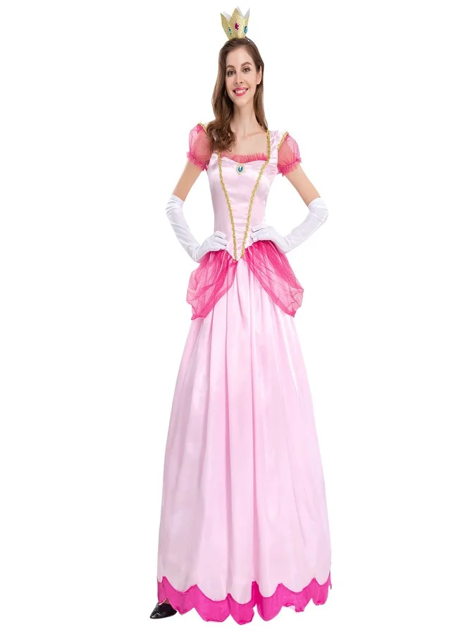 Princess Peach Cosplay Costume Set with Crown and Gloves for Women (Pink, S) ik7fa