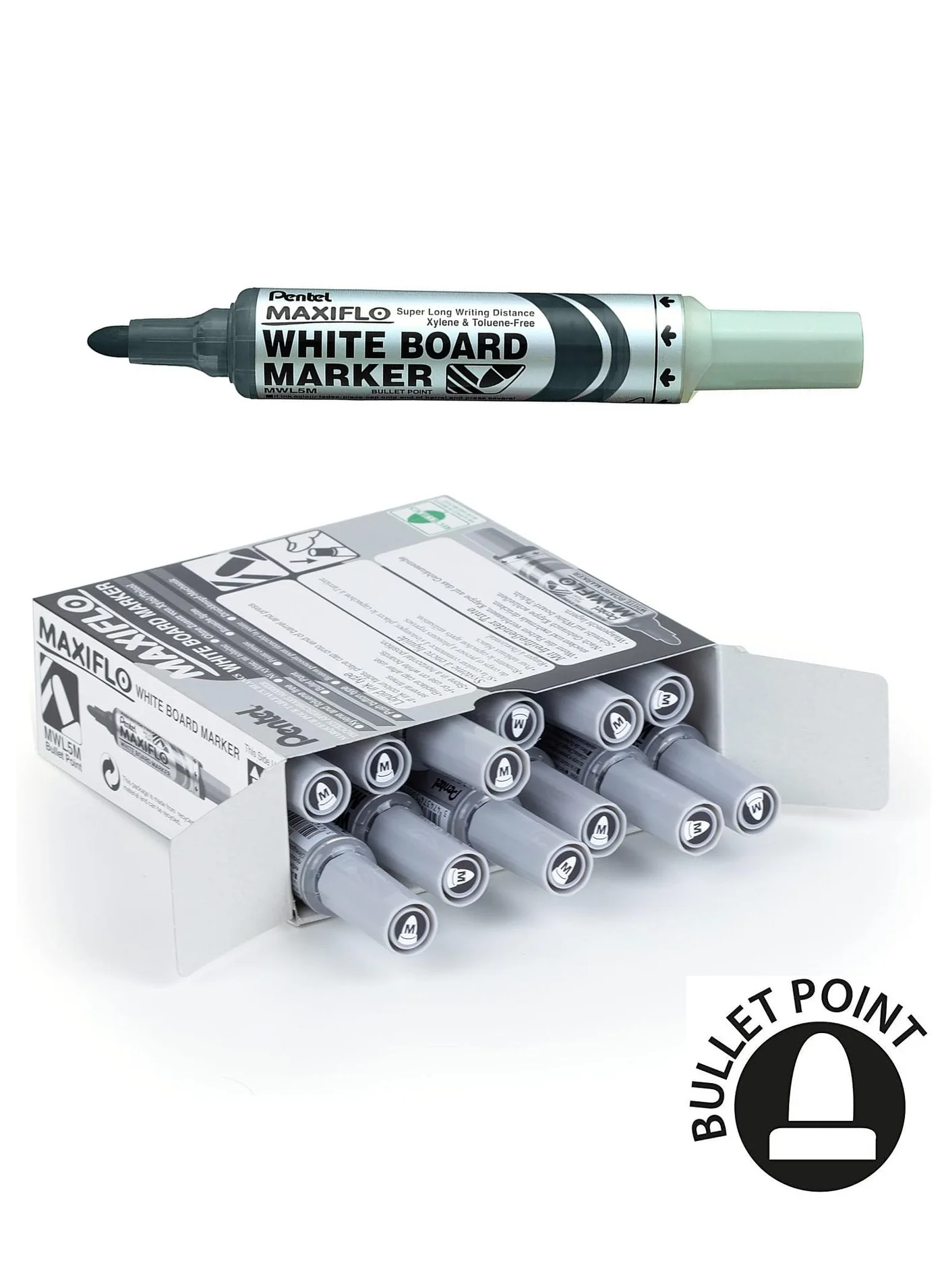 Pentel Maxiflo Whiteboard Markers Bullet Tip Dry Erase Pens (Black, 12-Piece Set) 1r1s3