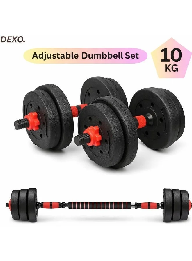 DEXO Adjustable Dumbbell Set with Barbell Conversion Kit, Non-Slip Handles, Heavy-Duty Strength Training Equipment (10 kg) 8emyw
