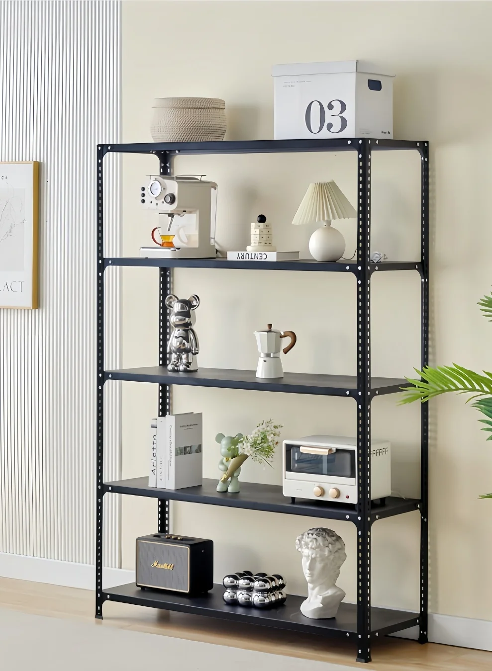 Auraluxi 5-Tier Heavy Duty Iron Storage Rack, Industrial Metal Shelving Unit for Garage Kitchen and Office (90x30x180cm) ki46p