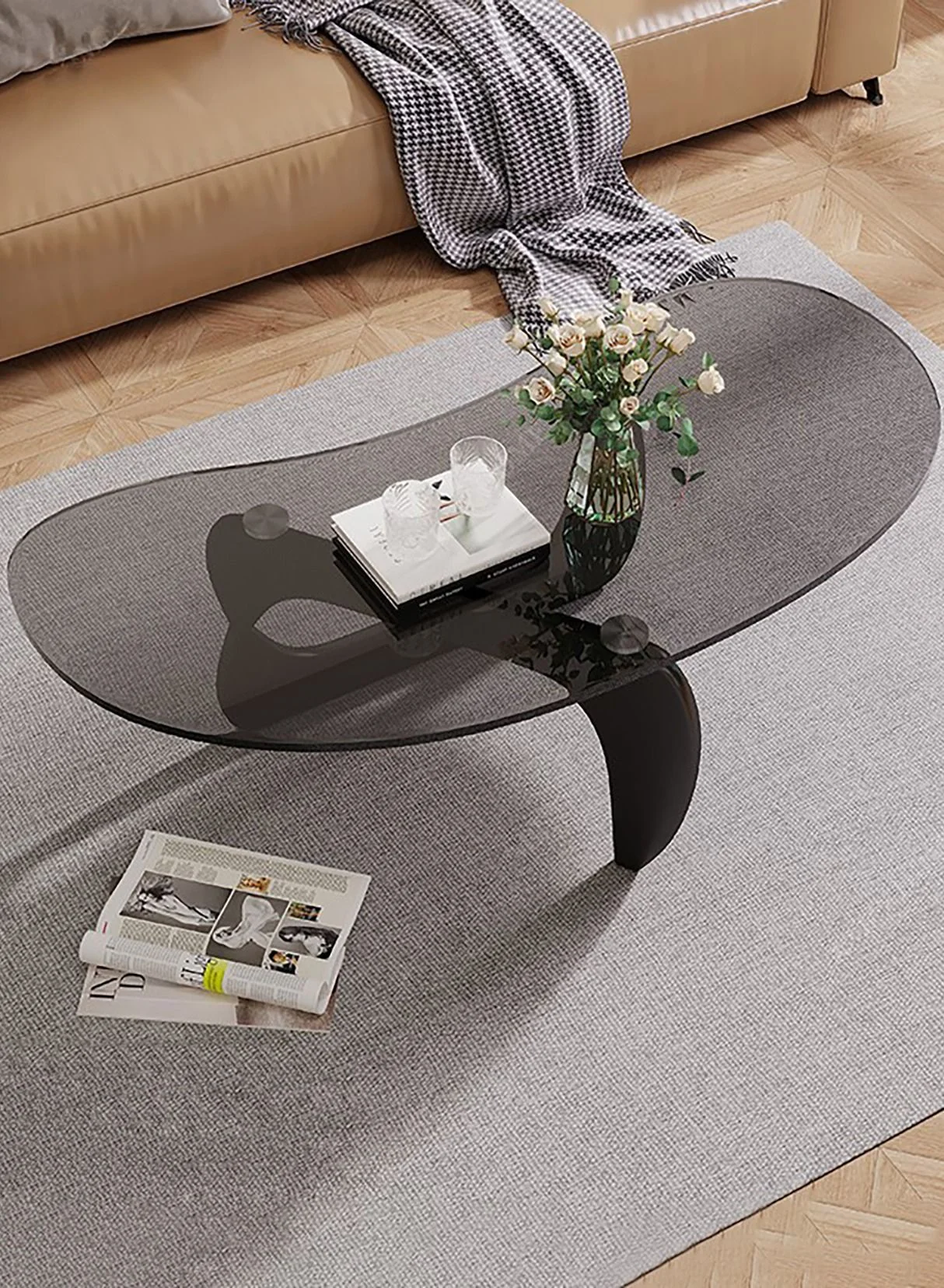 Merry Moments Modern Coffee Table with Tempered Glass Top and Wood Base (37x100x50 cm) lgbag