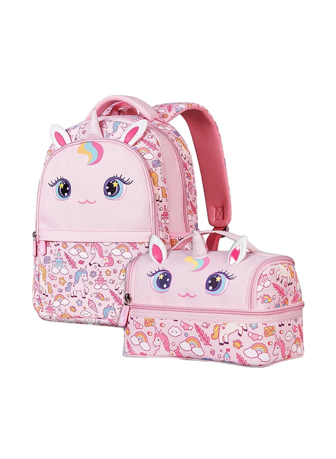 Nohoo Kids School Backpack and Lunch Bag Set (Unicorn Pattern, Pink, 40 cm) jm0xi