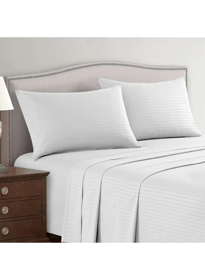 Hotel Linen Klub Queen Bed Sheet Set (Cotton Sateen, Stripe Pattern, White, 240x260cm) ggs9s