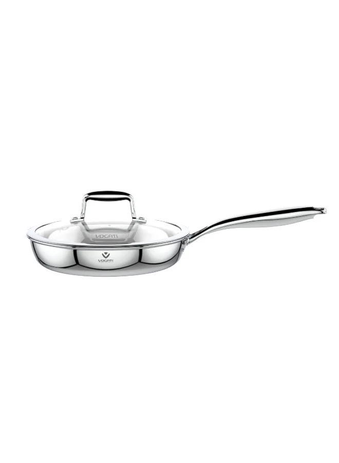 Vogati Tri-Ply Stainless Steel Fry Pan with Glass Lid (24 cm, 3 L) 54wl6