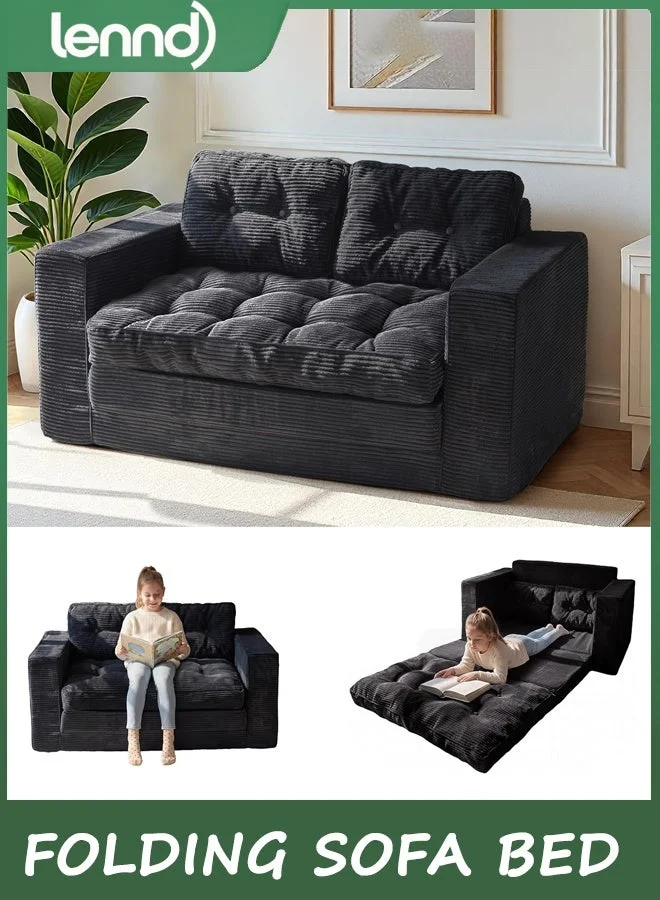 LENND Folding Sofa Bed, 2-in-1 Pull Out Loveseat Sleeper Couch with Pillows for Living Room and Bedroom (Dark Grey) uqp4x