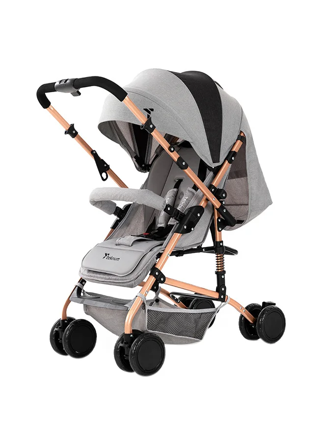 TEKNUM Reversible Trip Stroller with Wide Canopy and 5-Point Safety Harness (Grey) wzeft