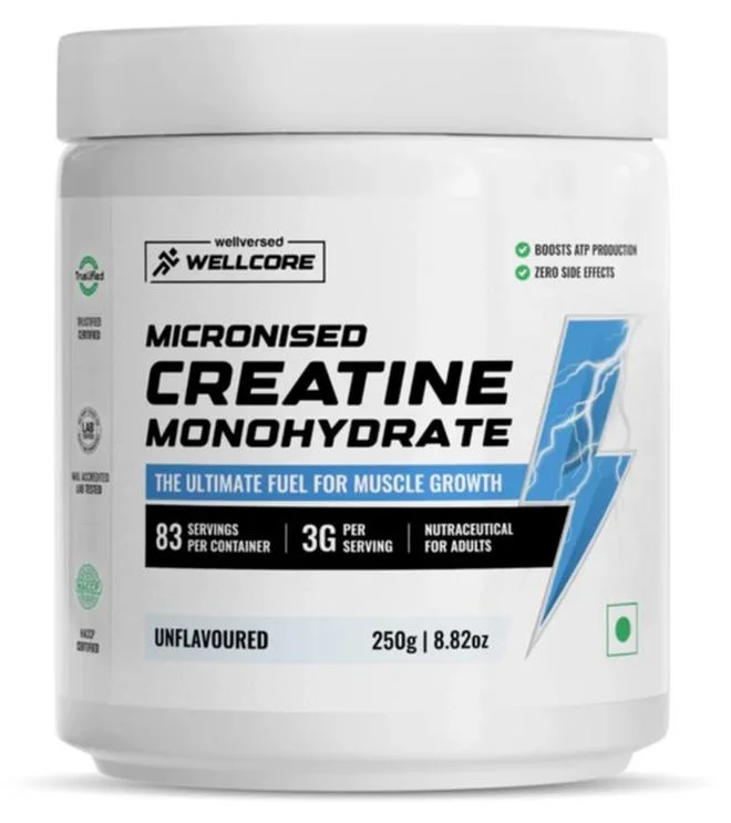 Wellcore Micronised Creatine Monohydrate Powder Premium Fitness Supplement (Unflavoured, 250g) fpm03