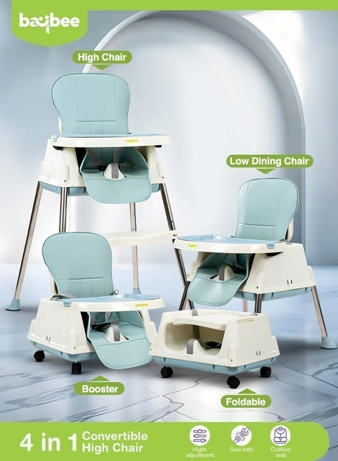 BAYBEE 4-in-1 Adjustable Baby High Chair with Removable Tray and Safety Belt (Blue, 6 Months to 3 Years) 5e7kp