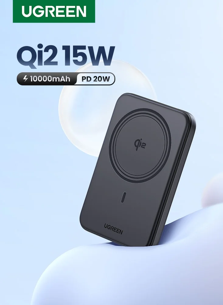 Ugreen Magnetic Wireless Power Bank 10000mAh 15W Fast Charging Portable Battery Pack for Smartphones and Earbuds (Black) jp1r5