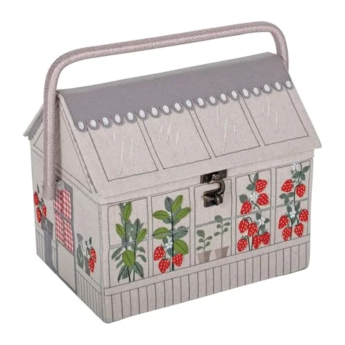 Hobby Gift Strawberry Greenhouse Sewing Basket with Internal Tray and Handle (Medium, 26 cm x 19 cm x 15 cm) 9bx9x