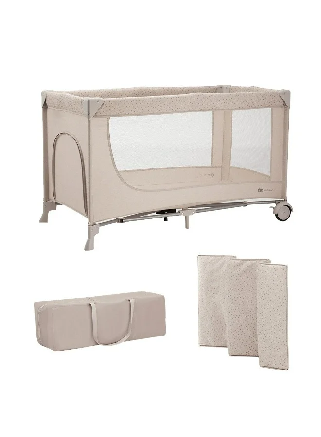 Kinderkraft Joy 2 Travel Cot with Accessories and Mattress (Beige, 126 x 65 x 76 cm) nas3y