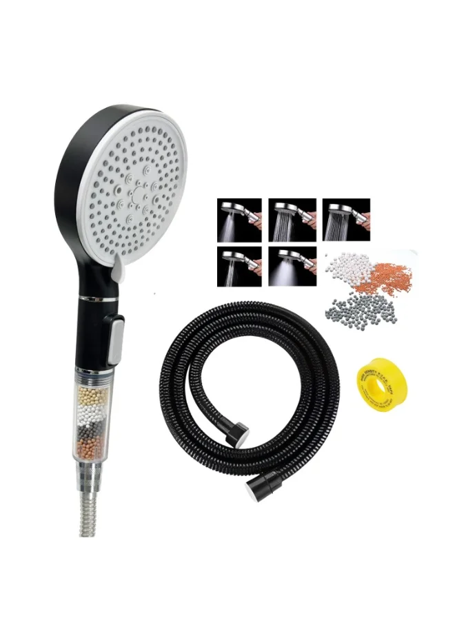 JUNARIS Handheld Shower Head Set with 5-Mode Spray and 150cm Hose (Black, 150cm) qozii