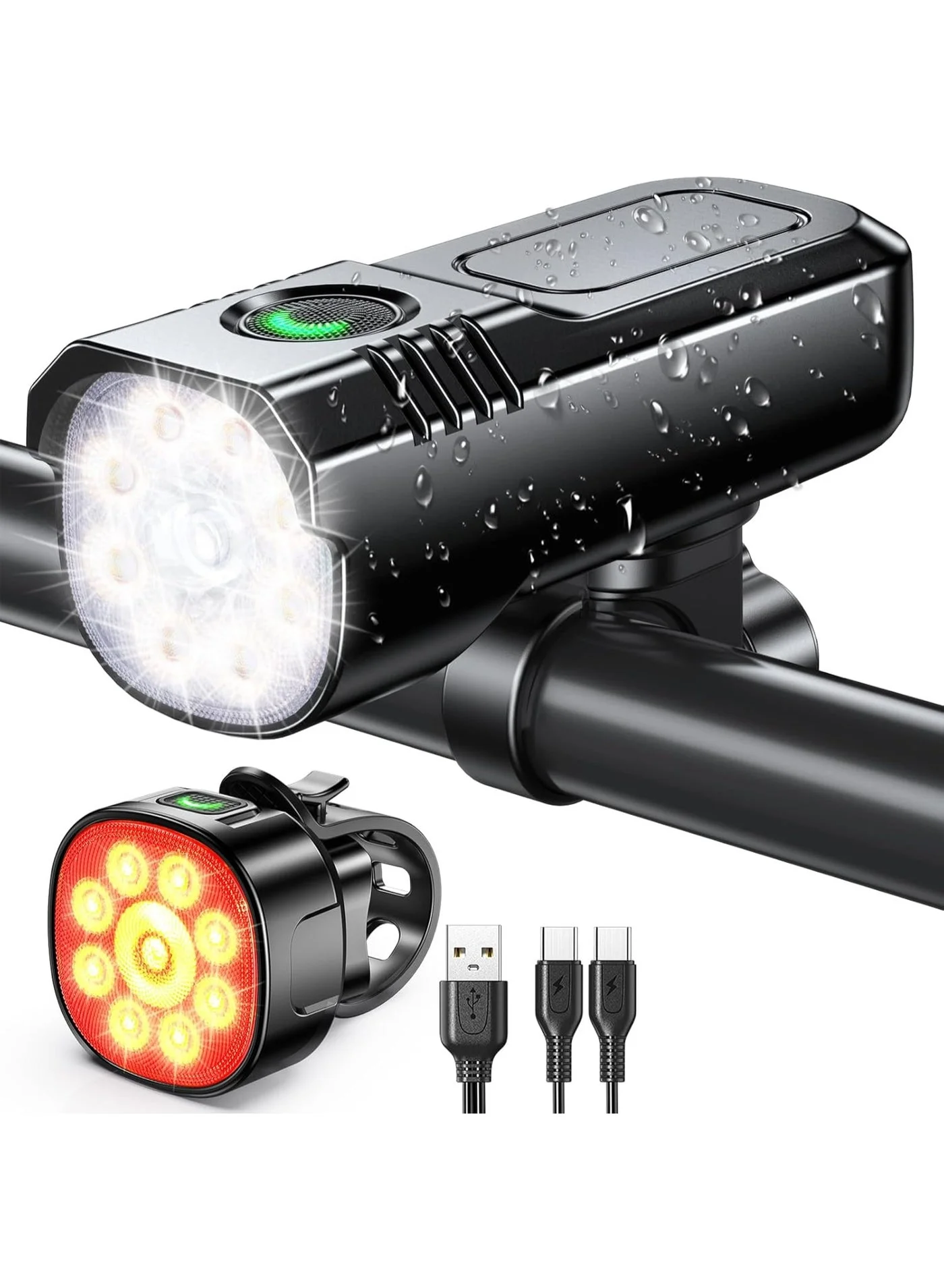 FDTY Bicycle Light Set Front and Back USB Rechargeable Waterproof LED Safety Lights for Night Cycling (Black, 1 Set) 77ytu