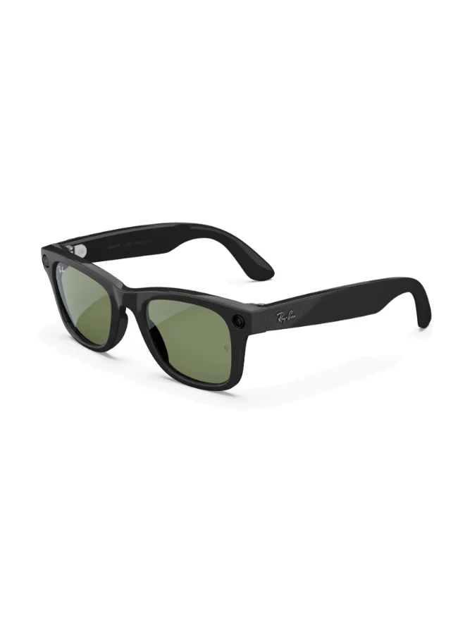 Premium Wayfarer Style Sunglasses Shiny Black Frame Green Lens High Bridge Fit (Standard Size) rjar9