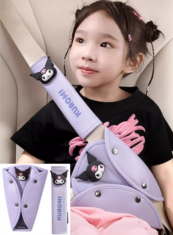 Premium Cartoon Character Car Seat Belt Cover and Adjuster Set for Kids (Purple, Set of 2) 9de0u