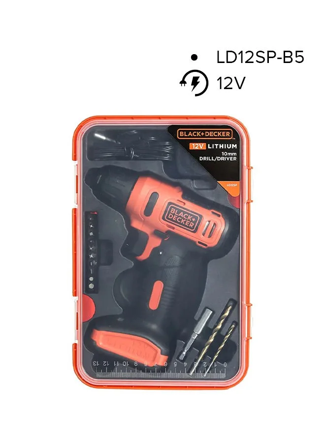 Premium Cordless Drill Driver Set with 13-Piece Bit Kit, 12V 1.5Ah Battery, Variable Speed, LED Light, Compact Storage Case (Orange/Black) v3unm