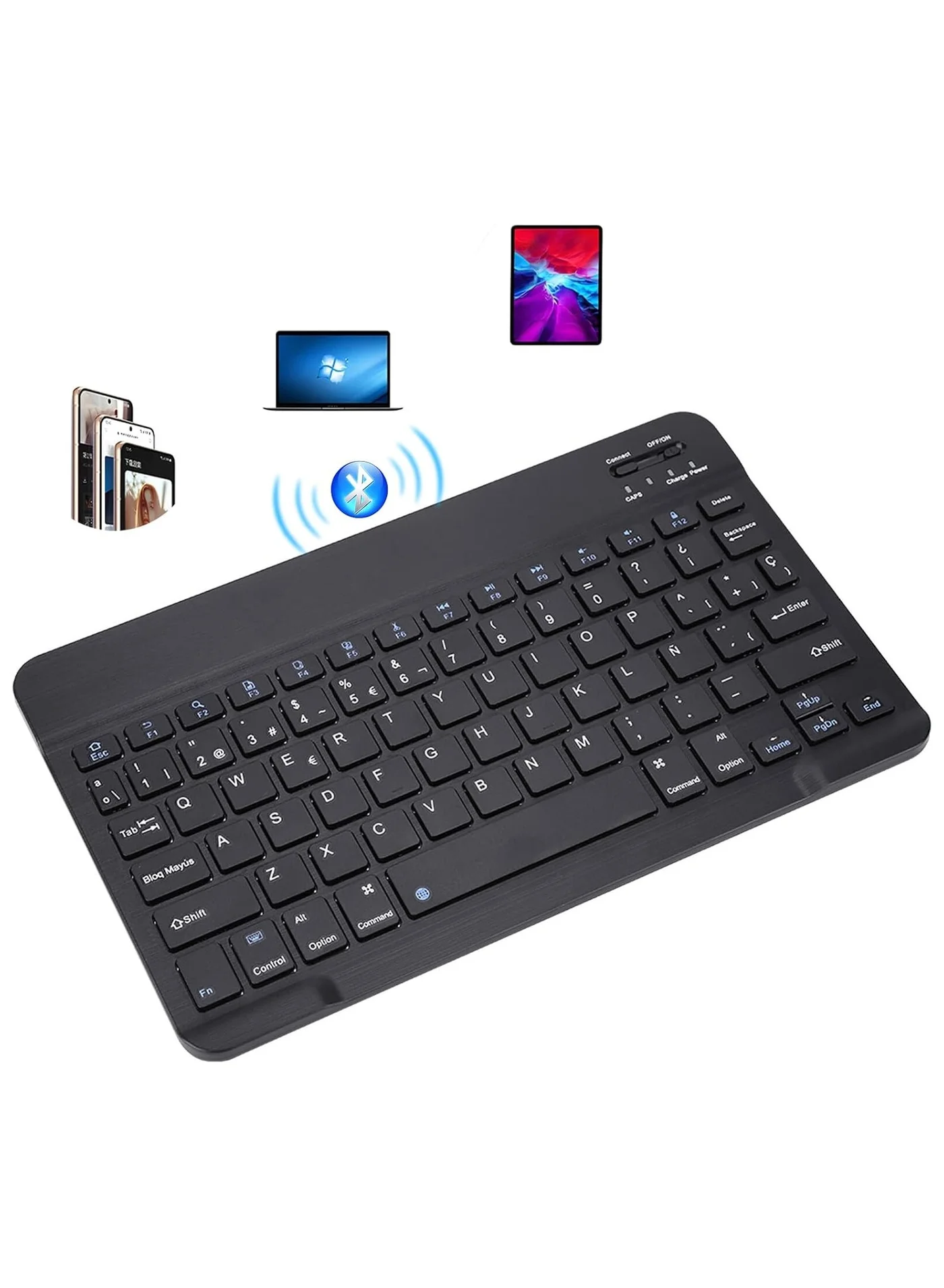 MUDISO Ultra-Slim Bluetooth Wireless Keyboard Rechargeable Portable Keyboard for Tablet and Smartphone (Black, 10 inch) 903kd